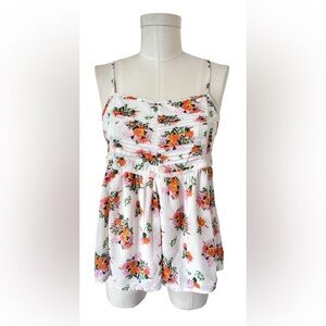 Papermoon Stitchfix Uribe Pleat Front Orange Floral spaghetti strap Tank boho